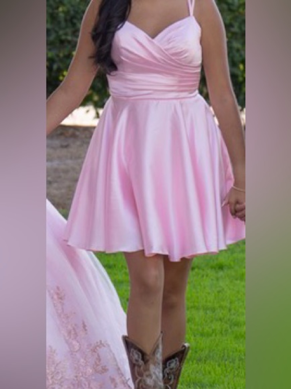 pretty pink satin hoco dress